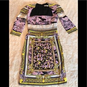 Versace Collection Yellow & Lavender Print Dress
